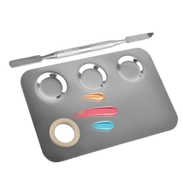 Stainless Steel Makeup Mixing Color Nail Palette Plate w/ Spatula Cosmetic Blend