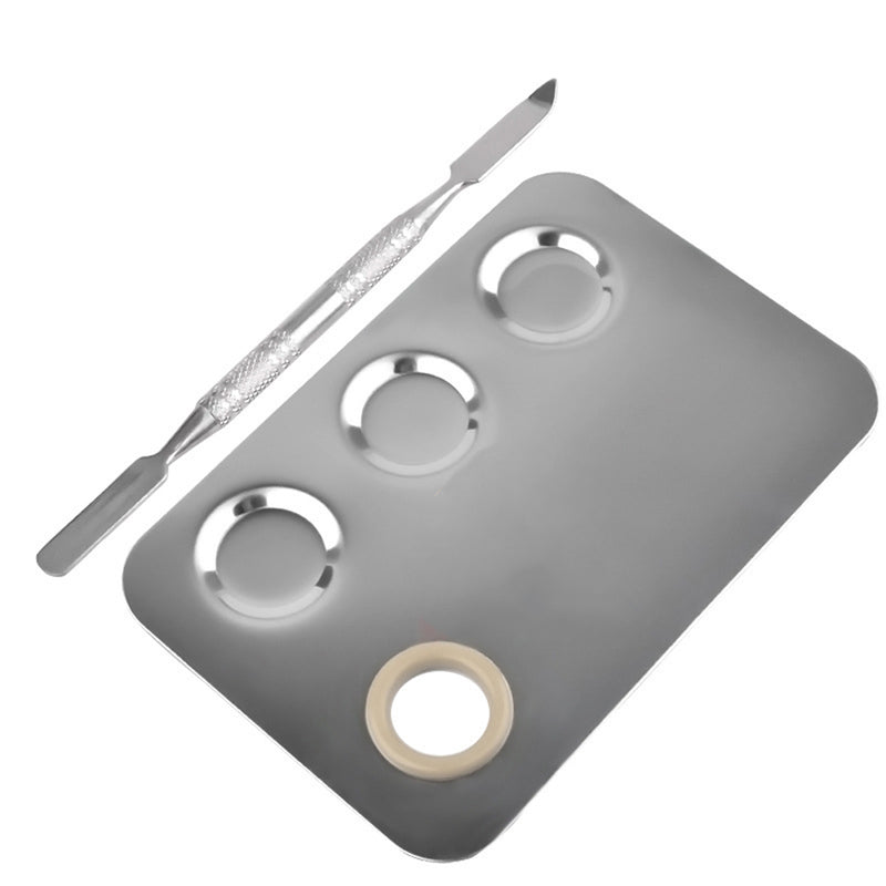 Stainless Steel Makeup Mixing Color Nail Palette Plate w/ Spatula Cosmetic Blend