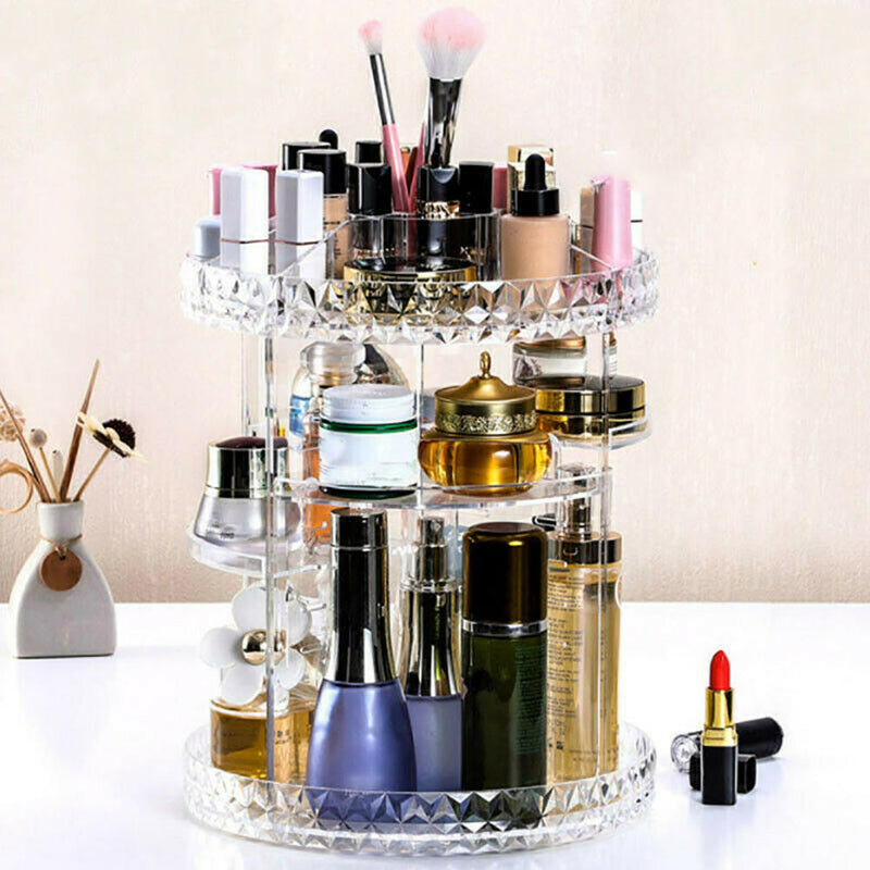 Acrylic Cosmetic Makeup Organizer Storage Box Shelf 360 Degrees Rotating Display
