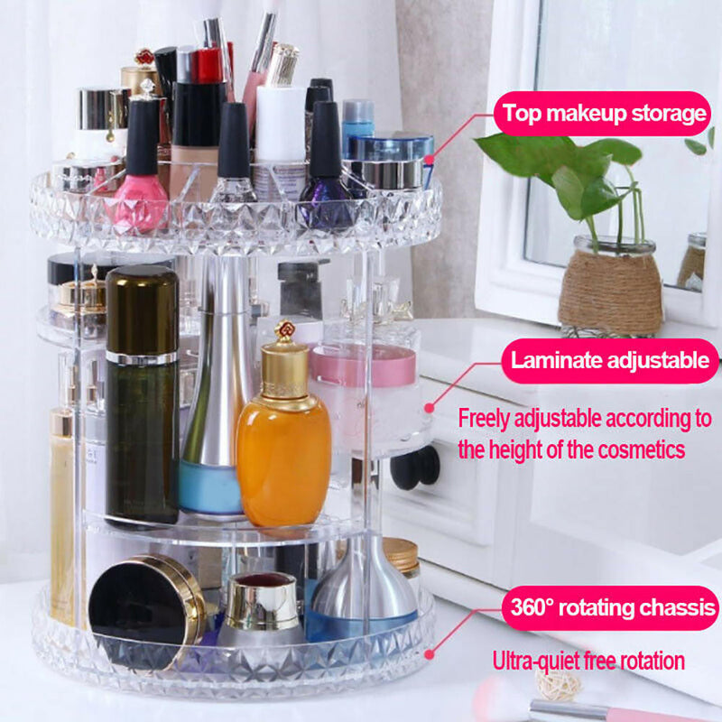 360 Spin Cosmetics Holder Lipstick Storing Box Makeup Storage Brush Shelf Clear