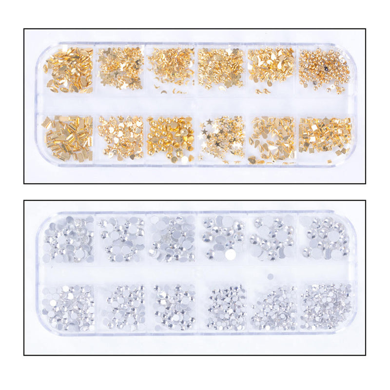 5 Boxes Nail Art Round Rhinstone Glitter Gems Manicure Decoration Set +Accessory