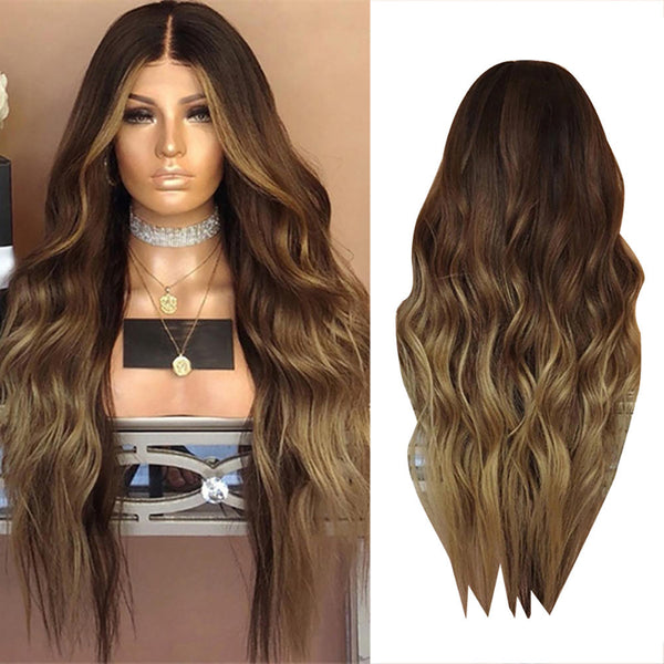 Kinky Curly Synthetic Ombre Hairstyle Brown Hair For Women Full Wigs Long Wavy