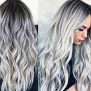 Women Gradient Grey Long Full Curly Wig Wavy Hair Heat Resistant Wig AU V R