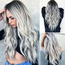Women Gradient Grey Long Full Curly Wig Wavy Hair Heat Resistant Wig AU V R