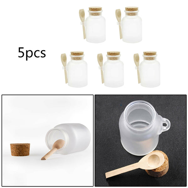 5Pcs Empty ABS Bath Salt Bottles Empty Clear Corked Jar with Wood Spoon New Hot