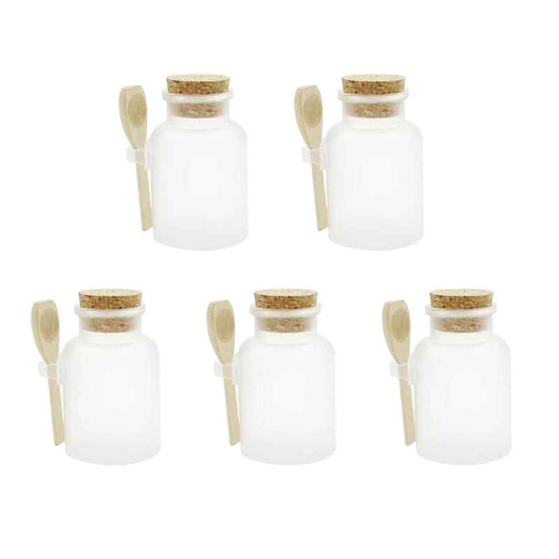 5set Durable Scrub ABS Bath Salt Jars Beauty Jar with Wood Spoon Package Bottles