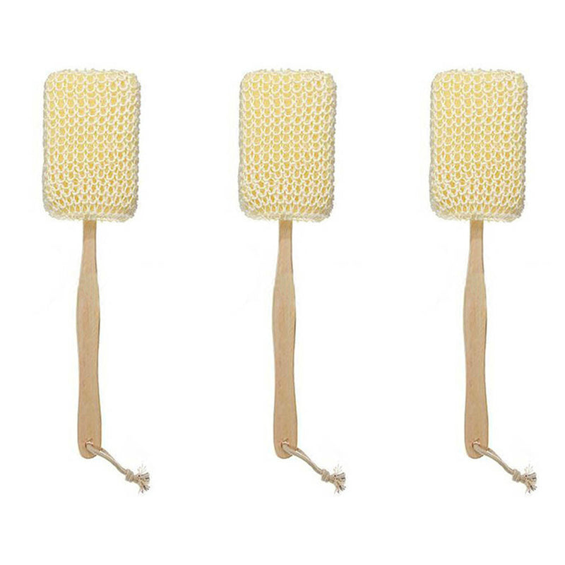 Long-Handled-Wooden Loofah Back Scrubber Spa Sponge Shower Bath Sisal Brush JF