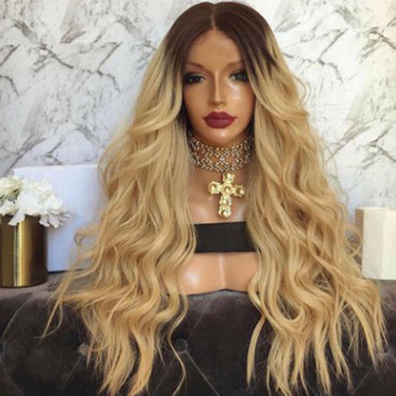 Ladies Curly Long Wig Hair Wavy Ombre Blonde Natural Synthetic Full Wigs Costum