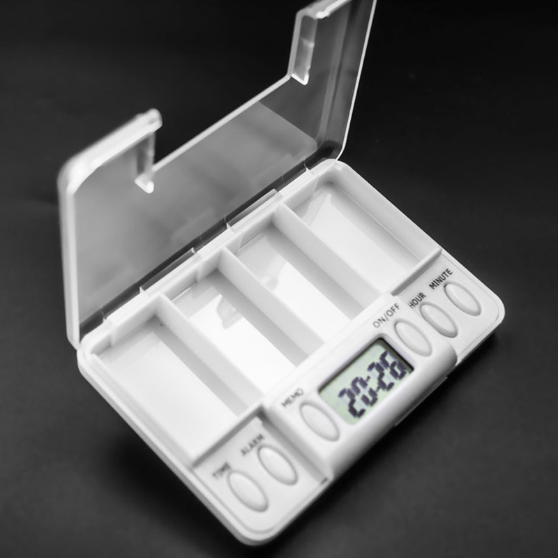 1xMulti-Alarm 8 Times Timer 4 Grids Pills Reminder Storage Case Medicine Box