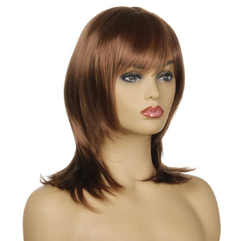 Woman Brown Wig Synthetic Hair With Bangs Brown Short Straight Bob Full Wigs