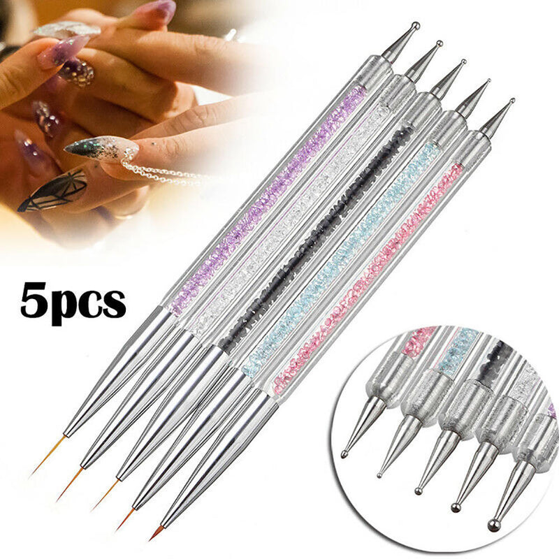 5X Nail Pen Dotting UV Liner Painting 2-Way Gel Drawing Brush Polish Art Tools
