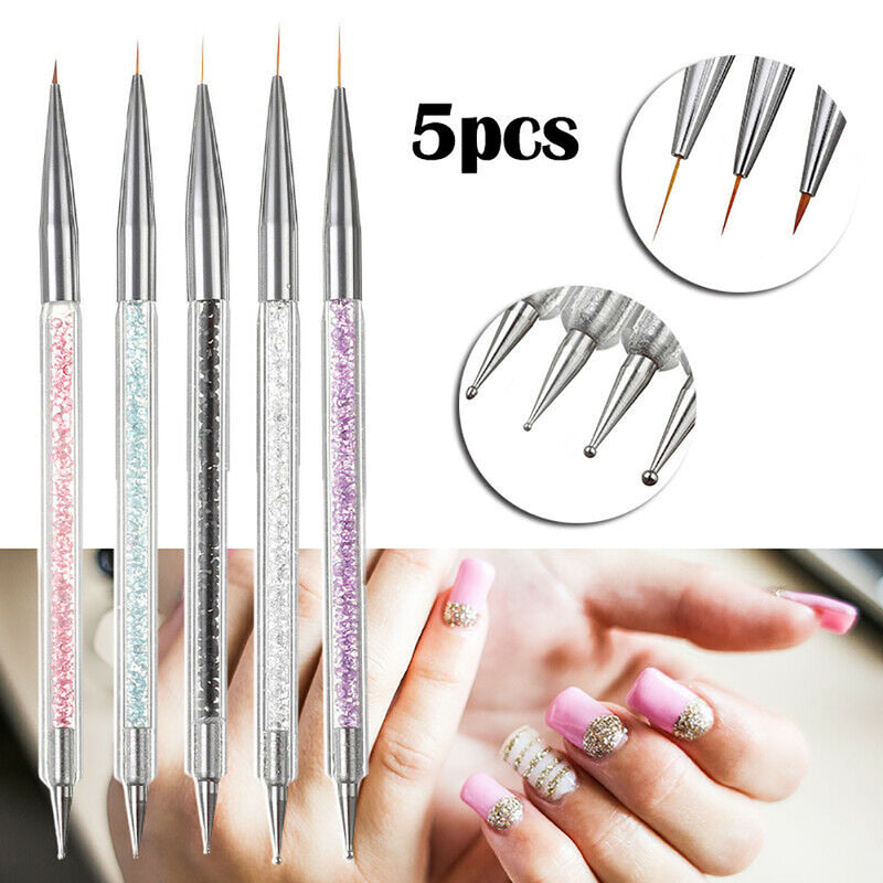5X Nail Pen Dotting UV Liner Painting 2-Way Gel Drawing Brush Polish Art Tools
