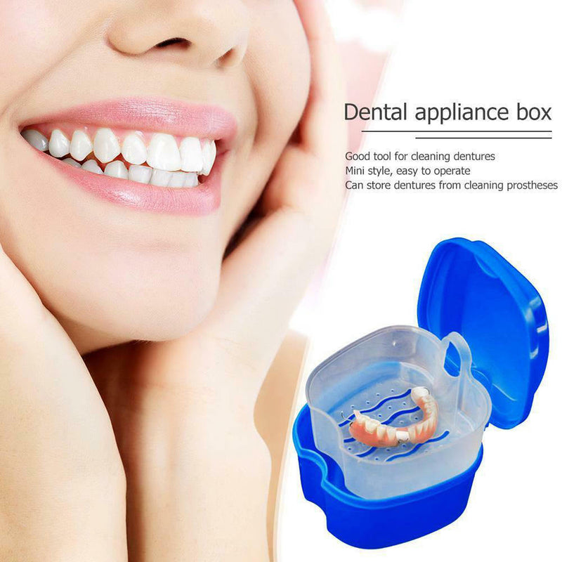 5pcs Denture Bath Box Case Dental False Teeth Cleaning Container Tray With Net