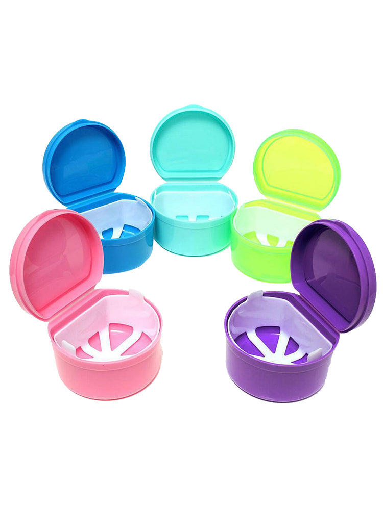 5pcs Denture Bath Box Case Dental False Teeth Cleaning Container Tray With Net