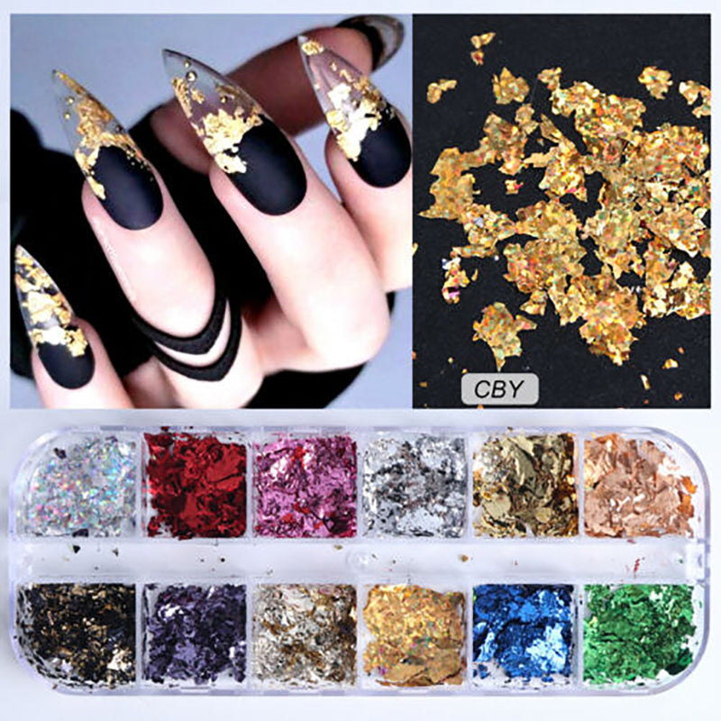 2 Set Nail Sequins Aluminum Irregular Flakes Nail Art Decor Mirror Glitter Foil
