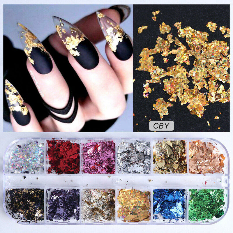 2 Set Nail Sequins Aluminum Irregular Flakes Nail Art Decor Mirror Glitter Foil