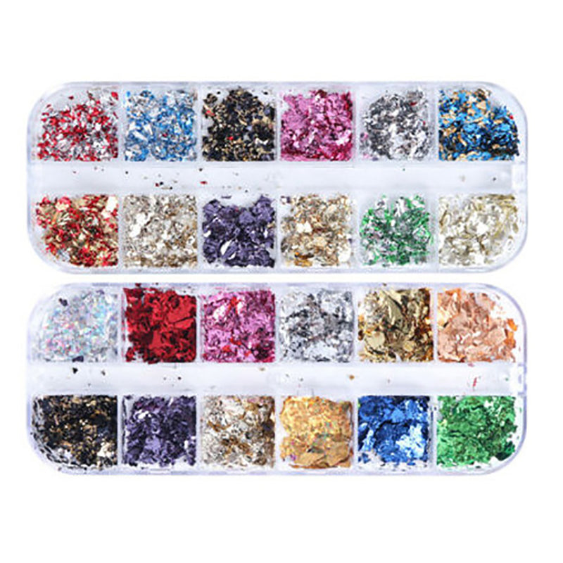 2 Set Nail Sequins Aluminum Irregular Flakes Nail Art Decor Mirror Glitter Foil