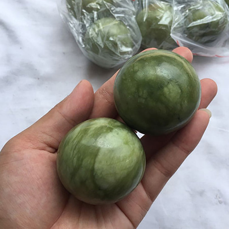 2 x Green Jade Chinese Health Exercise Baoding Hand Balls Stress Relief Hot