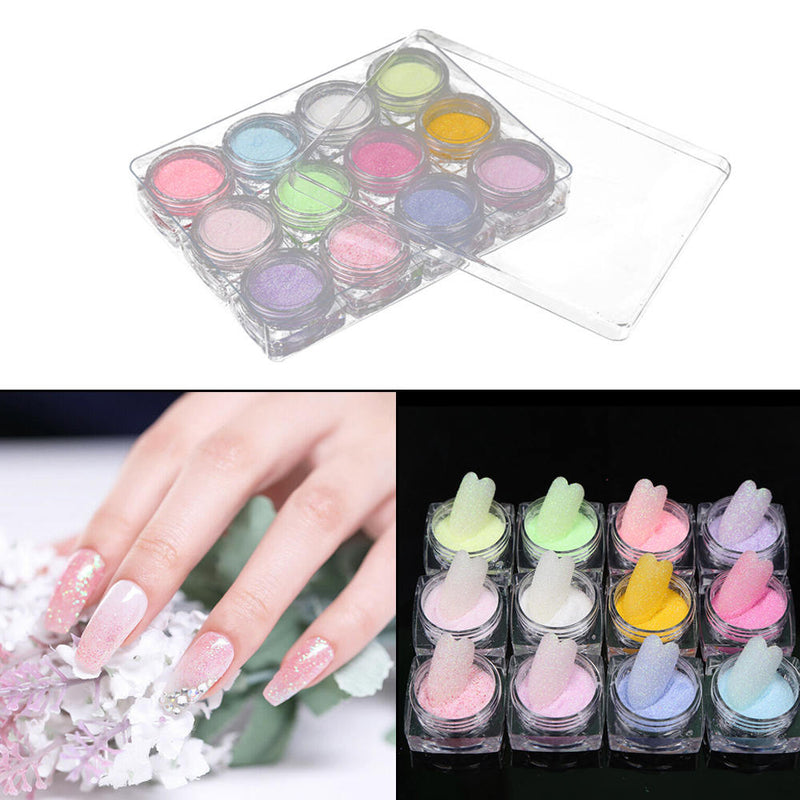 12*/Set Nail Art Sugar Sandy Glitter Powder Dust Decoration Nail Tips DIY New