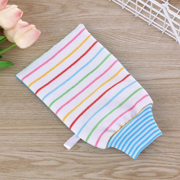 Double-sided Exfoliating Towel Scrub Mitt Bathroom Shower Rub Bath Gloves qs cx