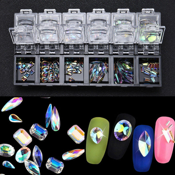1x 12 Grids Fashion Diamond Gems Glitter Rhinestone Glass Nail Art Decoration