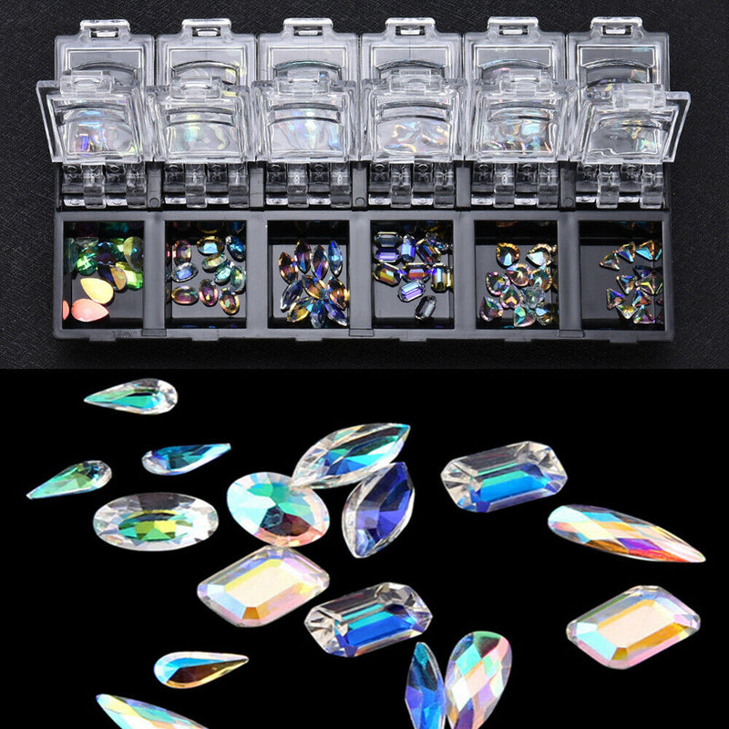 1x 12 Grids Fashion Diamond Gems Glitter Rhinestone Glass Nail Art Decoration