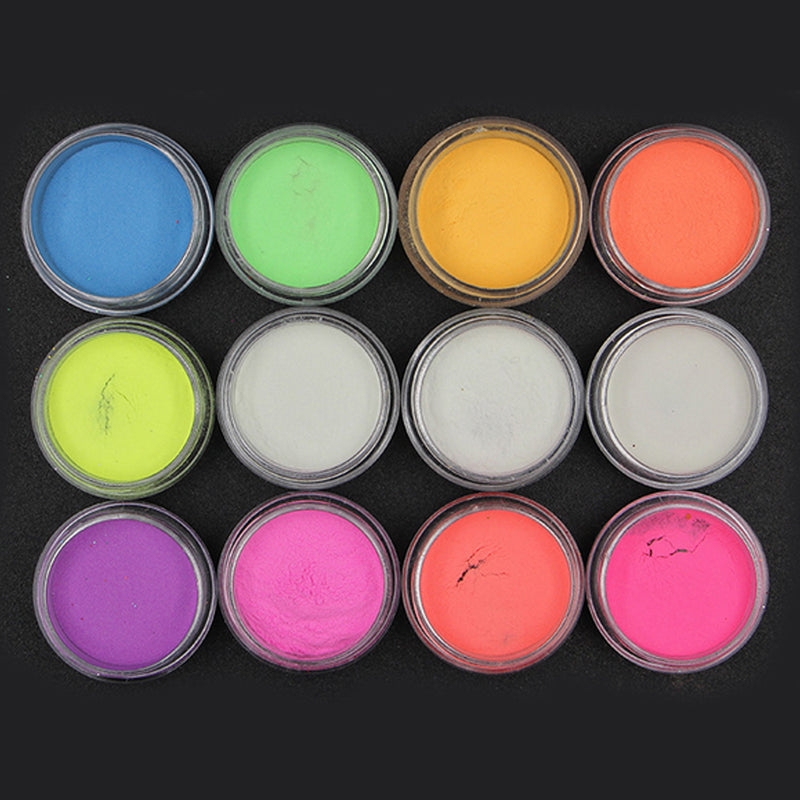 12 Colour Glow Nail Art Fluorescent Powder Luminous Pigment Glow in the Dark