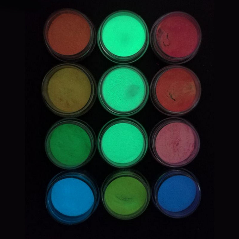 12 Colour Glow Nail Art Fluorescent Powder Luminous Pigment Glow in the Dark