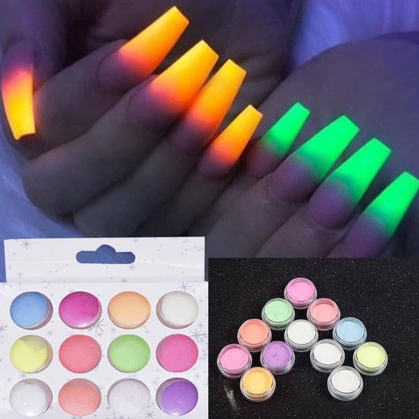 12 Colour Glow Nail Art Fluorescent Powder Luminous Pigment Glow in the Dark
