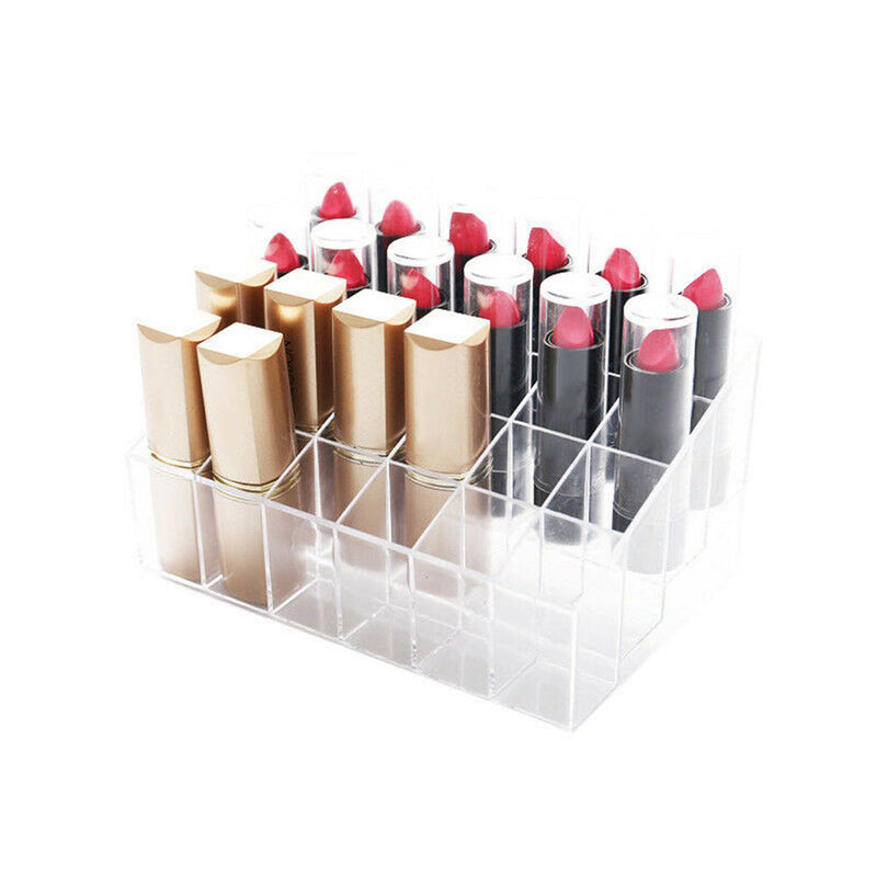 1 x Transparent Plastic Lipstick Display Stand Makeup Cosmetic Organizer 24Grids
