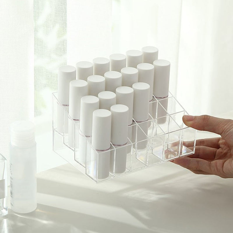 1 x Transparent Plastic Lipstick Display Stand Makeup Cosmetic Organizer 24Grids