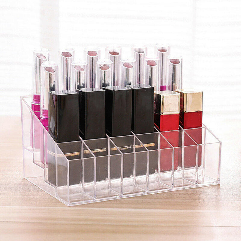 Lipstick Holder 24Grids Clear Plastic Lip Gloss Case Display Rack Makeup Stand