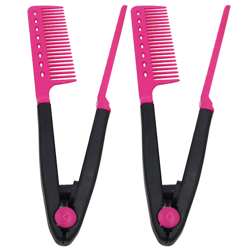 2Pcs Hair Straightener V Comb Styling Hairdressing Salon Smoothing Tool Tongs