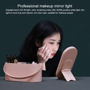 Portable Cosmetic Case Cosmetic Storage Box with Handle & Makeup Mirror & Table Lamp (White)
