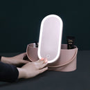 Portable Cosmetic Case Cosmetic Storage Box with Handle & Makeup Mirror & Table Lamp (White)