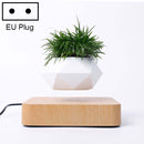 Diamond Plastic Flower Pot + Light Wood Grain Base Magnetic Levitation Potted Plant Home Decoration, EU Plug