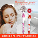 Multi-function Electric Waterproof Bath Cleansing Brush Long-handled Massage Brush, with 4 Brush Heads(Grey)