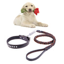 Cowhide Traction Belt Dog Collar Telescopic Dog Rope, Suitable For Medium and Large Dogs, M, Rope Length: 128cm Collar Size: 32-44cm(Black)