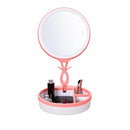 Multi-function Fashion Touch Switch USB Charging Colorful Makeup Mirror LED Desk Lamp Atmosphere Light with Storage Box, DC 5V(Pink)