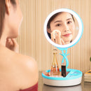 Multi-function Fashion Touch Switch USB Charging Colorful Makeup Mirror LED Desk Lamp Atmosphere Light with Storage Box, DC 5V(Blue)