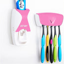 Automatic Toothpaste Dispenser Set with 5 Toothbrush Holder (Pink)
