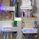 Automatic Toothpaste Dispenser Dental UV Ultraviolet Toothbrush Sterilizer Storage Holder(White)