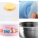 450ml Stainless Steel Interior And Plastic Exterior Double Layer Cartoon Style Bowl With Cover And Handles For Child At Age 2 To 9(Pink)