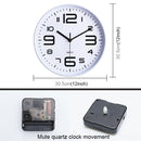 12 inch Creative Decorative Round Shape Living Room Simple Modern Quartz Wall Clock(White)