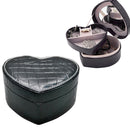 Two-layer Heart Shape Small Jewelry Box Synthetic Leather Rings and Earrings Mirrored Travel Storage Case(Black)