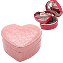 Two-layer Heart Shape Small Jewelry Box Synthetic Leather Rings and Earrings Mirrored Travel Storage Case(Pink)