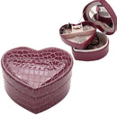 Two-layer Heart Shape Small Jewelry Box Synthetic Leather Rings and Earrings Mirrored Travel Storage Case(Purple)