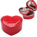 Two-layer Heart Shape Small Jewelry Box Synthetic Leather Rings and Earrings Mirrored Travel Storage Case(Red)