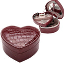 Two-layer Heart Shape Small Jewelry Box Synthetic Leather Rings and Earrings Mirrored Travel Storage Case(Purplish Red)