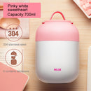 700mL Cute Practical Student Children Cooking Pot Multi-function Stainless Steel Barrel(Pink and White)